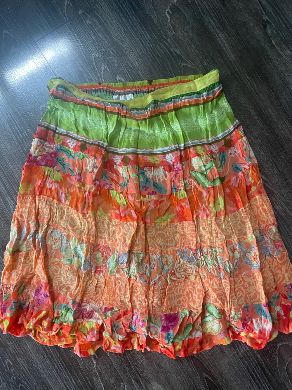 Coldwater Creek Orange and Green Floral Tiered Skirt